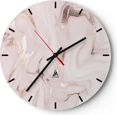 Produktbild von Wanduhr - Rund - Glasuhr - Rosa Marmor verschüttet - 40x40cm - Schleichendes Uhrwerk - Lautlos - zum Aufhängen bereit - Dekoration Modern - Wanddekoration aus Glas - C3AR40x40-4799