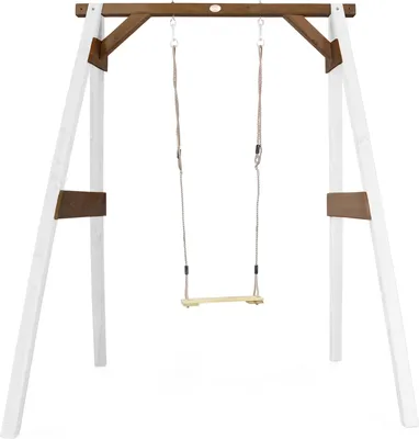 Produktbild von AXI Schaukel in Weiß / Braun aus Holz | Einzelschaukel mit Gestell für Kinder | Kinderschaukel / Schaukelgestell für den Garten