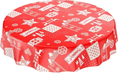 Produktbild von Tischdecke Wachstuch Weihnachten Rot Robust Wasserabweisend Rund 100 cm