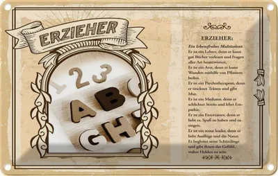 Produktbild von vianmo Blechschild 20x30 cm Erzieher Beruf Arbeit