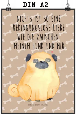 Produktbild von Mr. & Mrs. Panda Bild Mops DIN A2 - Hundeglück - Geschenk, wanddeko, kunstdruck poster, Hund, Pure Liebe, drucke, Sprüche, Knuffig, Plakat, Wandbild