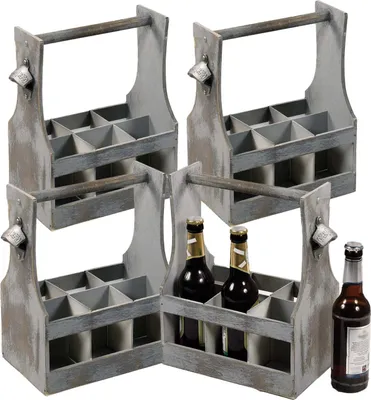 Produktbild von 4er Set Flaschenträger mit Flaschenöffner - Vintage grau