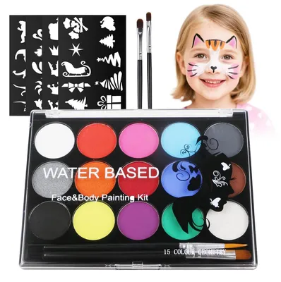Produktbild von Wasserlösliches Farbenset Körper- & Gesichtsbemalung 15 Farben + 32 Schablonen