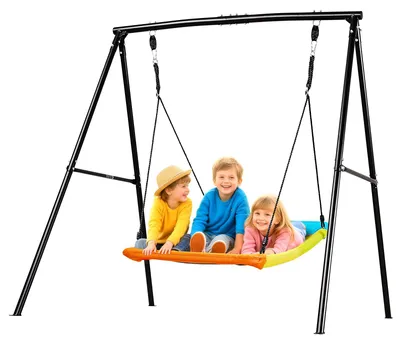 Immagine prodotto di Altalena da giardino VEVOR con struttura in metallo a forma di A, seduta (150 x 81 cm), portata fino a 199,6 kg, set altalena da esterno, rinforzata con picchetti a spirale, altalena per bambini dai colori vivaci