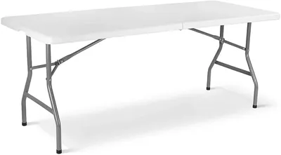 Obrázok produktu pre Skladací stôl – 183 x 76 x 74 cm – kovový rám zo železa – vysoká nosnosť – vnútorné a vonkajšie použitie – pre 8 osôb – obdĺžnikový – biely