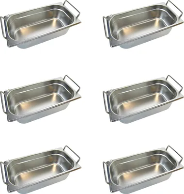 Produktbild von AcMax 6 Stück GN 1/3 Gastronormbehälter GN-Behälter Edelstahl 4 Liter Tiefe 100mm FALLGRIFF