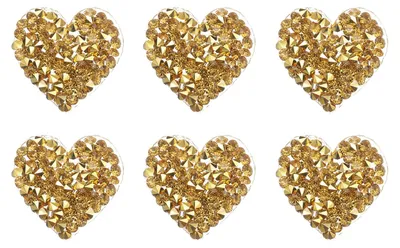 Herz-Patches zum Aufbügeln, Strass, 6 Stück, 2,5 cm, Gold