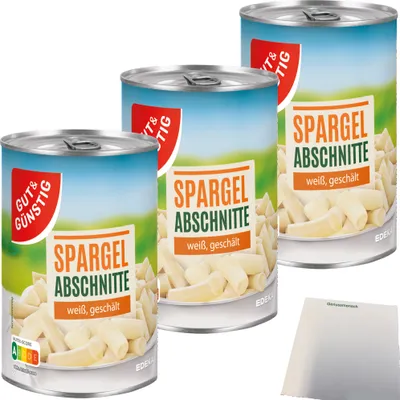 Produktbild von Gut & Günstig Spargelabschnitte ohne Köpfe 3er Pack (3x420g Dose) + usy Block