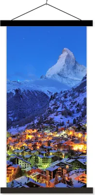 Produktbild von MuchoWow® Textilposter Sonnenaufgang über dem Schweizer Matterhorn in Zermatt 60x120 cm mit schwarzem Rahmen - Magnete