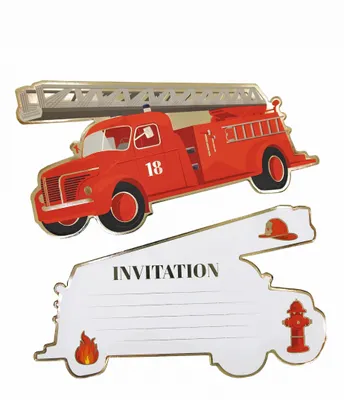 Image de Cartes d'invitation anniversaire pompier 8 pièces rouge 17 x 9,5 cm -