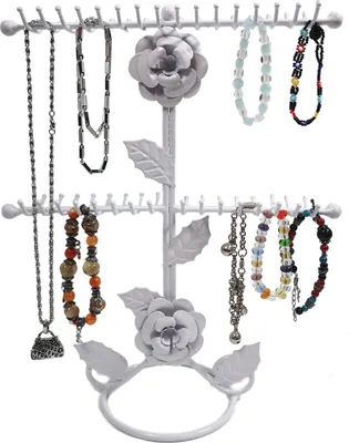 Produktbild von Schmuckständer Kettenhalter Metall Halter mit 64 Haken für Armband Ketten weiss