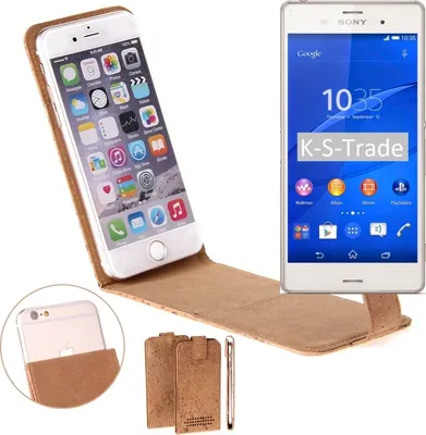 Produktbild von K-S-Trade Handy Hülle kompatibel mit Sony Xperia Z3 Kork-Hülle Flipstyle Case Schutz Hülle Kork Case Hülle Flip cover Klapphülle Tasche, braun 1x