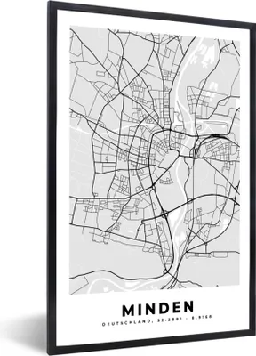 Produktbild von MuchoWow® Gerahmtes Poster Deutschland - Karte - Minden - Stadtplan 40x60 cm - Poster mit Schwarzem Bilderrahmen Wandposter Rahmen Foto Bilder - Papierdruck - Wandbilder