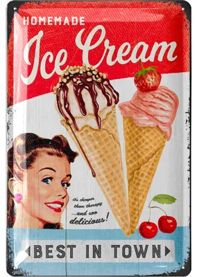 Produktbild von Retro Blechschild Küche - Vintage Küchen Schild - Ice Cream - US DINER retro Deko - Metallschild für Milkshake und Cupcake Liebhaber