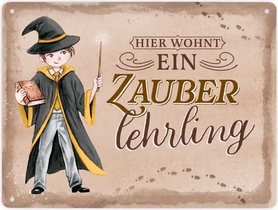 Produktbild von Zauberschüler Metallschild XL in 21x28 cm in gelb mit Spruch Hier wohnt ein