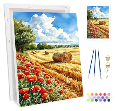 Immagine prodotto di Kit per dipingere per numeri con cornice, adatto agli adulti, include tela da 20x30 cm, colori acrilici, pennelli e cavalletto in legno