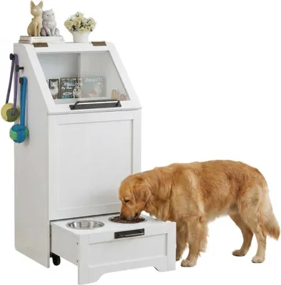 Hunde-Futterstation mit Aufbewahrung, 2 Näpfe, weiß