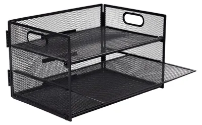 Image de Porte-documents Relaxdays, métal, 3 compartiments, bureau, bureau à domicile, dimensions : 20,5 x 32,5 x 23,5 cm, organiseur de bureau, noir