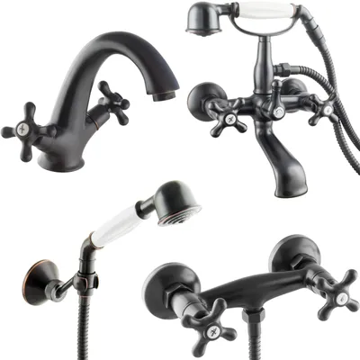 Produktbild von PaulGurkes Retro Armaturen Set Schwarz Nostalgie Zweigriffmischer