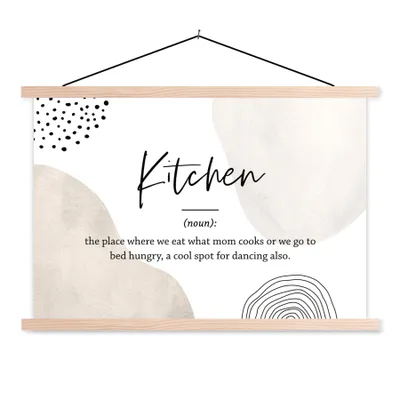 Produktbild von MuchoWow® Textilposter Sprichwörter - Küche - Definition der Küche - Zitate - Wörterbuch 120x80 cm mit holzfarbenen Rahmen - Aufhängeset