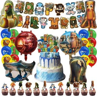 Produktbild von steal a Brainrot Geburtstag Dekoration Set, 36 Stück Brainrot Geburtstagsdekorationen, Tung Tung Sahu Geburtstagsdeko, Dekoration Geburtstag Brainrot
