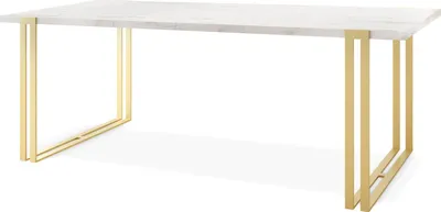 Produktbild von Ausziehbarer Rechteckiger Esstisch im Loft-Stil - Großer Industrietisch in Weißer Marmoroptik mit Goldenen Metallbeinen, 140 bis 240 cm - Konferenztisch für Wohnzimmer und Büro - Marmor Weiß