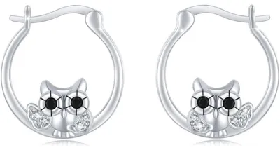 Produktbild von Creolen 925 Sterling Silber Eule Zirkonia Damen Mädchen Geschenk 18mm