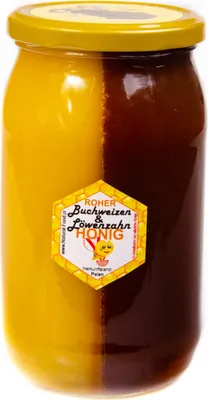 Produktbild von Natural Food - Roher Honig - Natürlich, ohne Zusatzstoffe - Reiner, unverarbeiteter Honig - 2in1 Buchweizenhonig & Löwenzahnhonig 1,1 kg