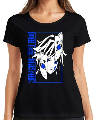 Obrázok produktu pre Kitsune Anime Half Face Blue Eye Japan Manga Gloomy Gift Dámske tričko, čierne, 3XL