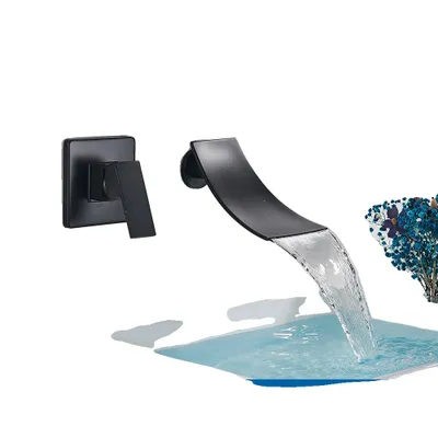 Immagine prodotto di Rubinetto lavabo a cascata da parete, finitura nera opaca, stile contemporaneo , Nero opaco A