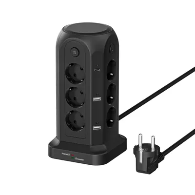Produktbild von 12 Fach Mehrfachsteckdose mit USB C, Steckdosenleiste mit 4 Einzelnen Schalter, Verlängerungskabel 2M Verteilersteckdose, Mehrfachsteckdose