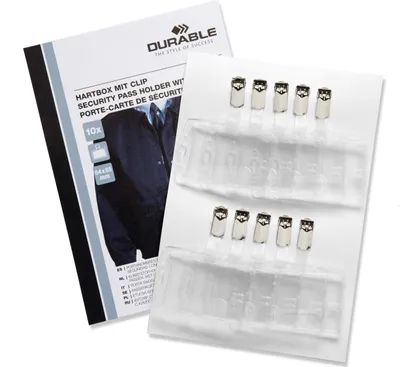 Zdjęcie produktu dla DURABLE Etui z klipem na 1 kart? ID HARTBOX 10 szt., Przezroczysty, 869819, 10 Szt.