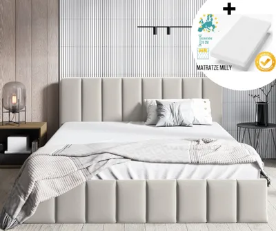 Obrázok produktu pre GUTTO čalúnená posteľ 160 x 200 + taštičkový pružinový matrac + posteľ CARRY s kovovým roštovým rámom s úložným priestorom a posteľným úložným priesto