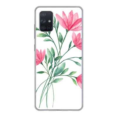 Produktbild von MuchoWow® Handyhülle Schutzhülle Hülle für Samsung Galaxy A71 Blumen - Aquarell - Rosa Silikon Softcase Handy Hülle - Kartenbesitzer