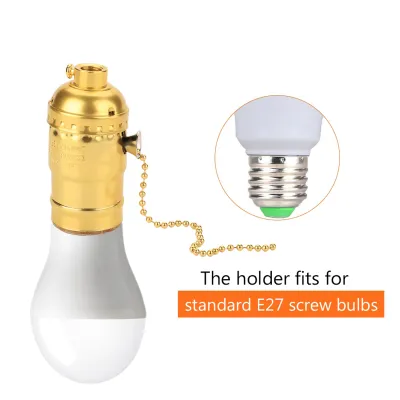 Zdjęcie produktu dla E27 Gniazdo lampy biurkowej z aluminium w stylu vintage z łańcuszkiem i śrubą mocującą (złoty)