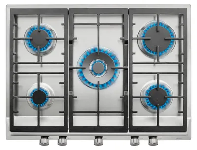 Gas-Kochfeld 68 cm, 5 Brenner, Gussrost, Edelstahl