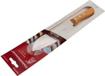 Obrázek produktu pro Víceúčelový nůž Herder „Santoku“, nerezový, modře broušený, rukojeť z třešňového dřeva, olejovaná, skládací blistr