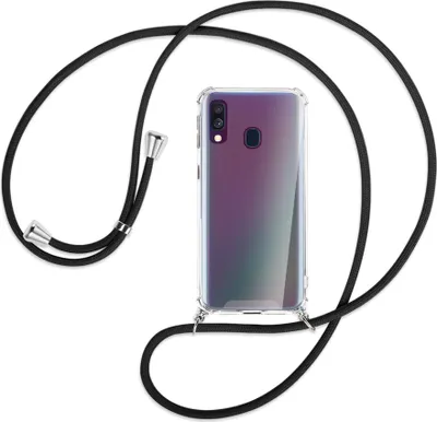 Produktbild von Handykette Backcover-Schutzhülle mit Band (Metall silberfarben) für Samsung Galaxy A40 - schwarz