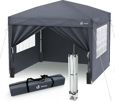Produktbild von VOUNOT® Pavillon 3x3m mit 4 Seitenteilen & 4 Sandsäcke, Pop Up Faltpavillon, Faltbar Gartenzelt Partyzelt, inkl. Tasche, Grau