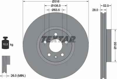 Produktbild von 2x TEXTAR Bremsscheibe 92162305 für FORD S-MAX (WA6) GALAXY (WA6) 52mm 10 2kg