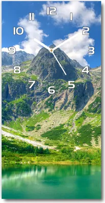 Produktbild von Wanduhr aus Glas – 30x60 cm - Glasbild - Glasuhr - Gehärtetes Glas -See in den Bergen