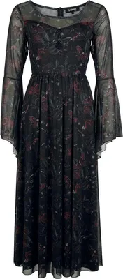 Produktbild von Gothicana by EMP Damen schwarzes langes Kleid mit Allover Print  und Pentagrammanhänger L