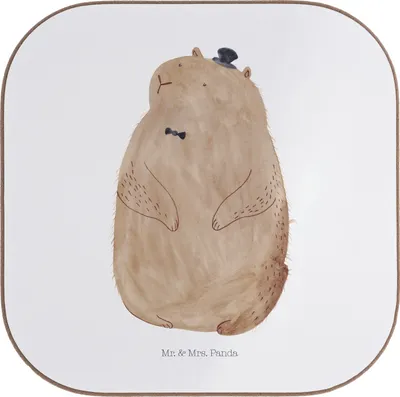 Produktbild von Mr. & Mrs. Panda Untersetzer für Gläser Murmeltier - Weiß - Geschenk, Getränkeuntersetzer, Knigge, Freundlichkeit, Glas, Coaster, Anstand, Respekt, Holzuntersetzer