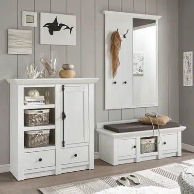 Produktbild von Garderobe Westerland - Landhaus Pinie Weiß - Set 1 mit Körben