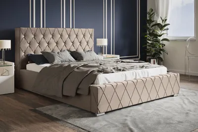 Produktbild von Polsterbett 180x200 cm Leno - Kopfteil mit Knöpfen, Bettkasten, Lattenrost - Doppelbett mit Samtstoff, Beige