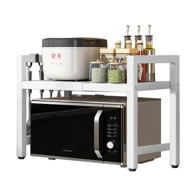 Produktbild von Verstellbares Mikrowellenregal, 2-Stufig Küchen Mikrowelle Ständer Regal, Ausziehbar von 40-63cm, Küchenaufbewahrung Organizer mit 6 Haken