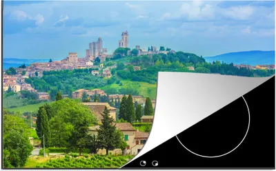 Produktbild von KitchenYeah© Herdabdeckplatte Die Hügel von San Gimignano in der Toskana , 76x51cm, Küche Deko, Glaskeramikkochfeld Herdabdeckung, Abdeckplatte fùr Kochfeld
