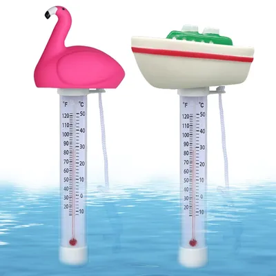 Productafbeelding van Drijvende zwembadthermometer - Waterthermometer zwembad - Onbreekbaar - 2 stuks - Flamingo en schip