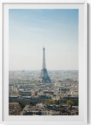 Produktbild von Paris Frankreich Eiffelturm-Panorama– Wandbild mit Rahmen – Gerahmtes Bild  – Wanddekoration – 70x100 cm –  Weiß Rahmen
