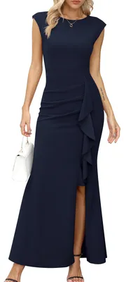 Produktbild von Missufe Maxi Rüsche Flügelärmel Cocktail Abendkleider Damen Ballkleid Schlitz Me